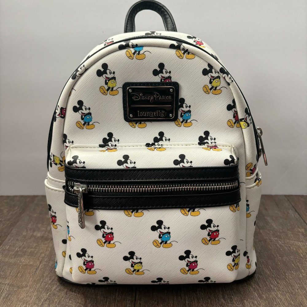 Loungefly Disney Parks White Mickey Pattern Mini Backpack